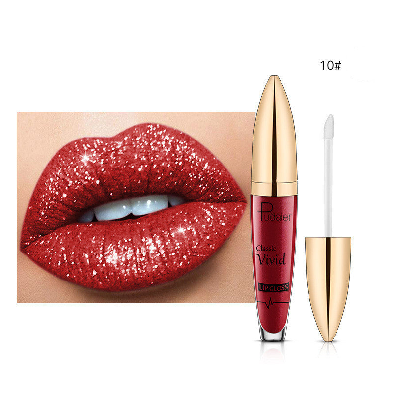 Pudaier Sip Glitter Flip Mat Shimmer Lip Gloss Aucune Tache Sur Tasse Diamant Rouge À Lèvres