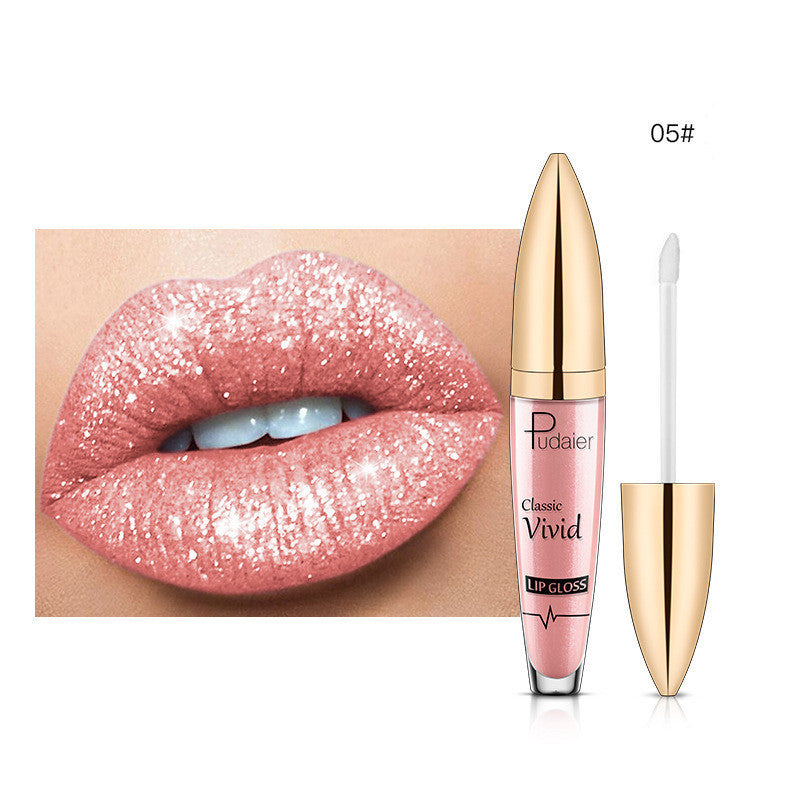 Pudaier Sip Glitter Flip Mat Shimmer Lip Gloss Aucune Tache Sur Tasse Diamant Rouge À Lèvres