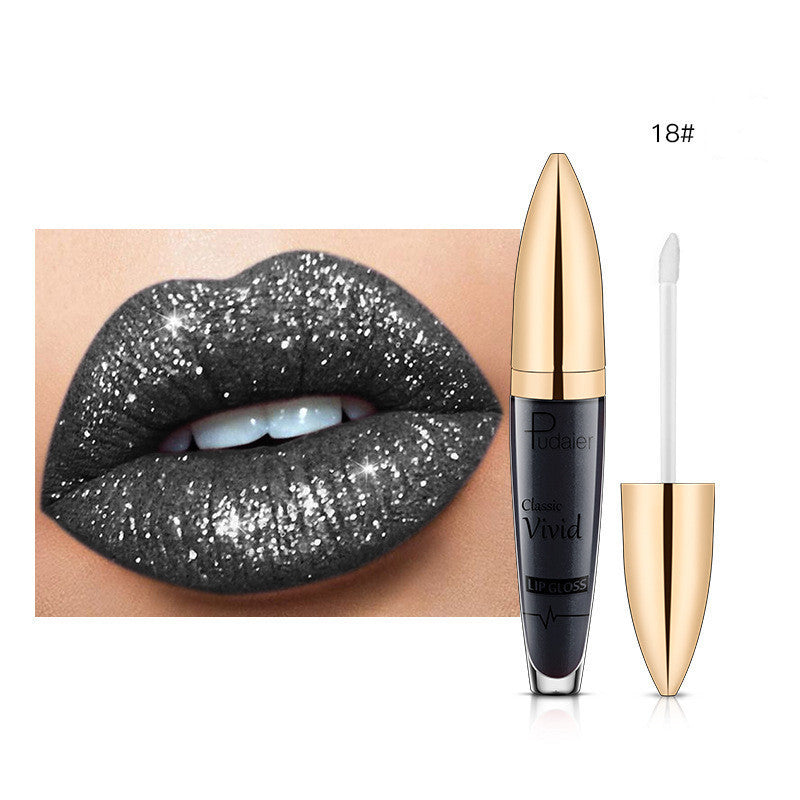 Pudaier Sip Glitter Flip Mat Shimmer Lip Gloss Aucune Tache Sur Tasse Diamant Rouge À Lèvres