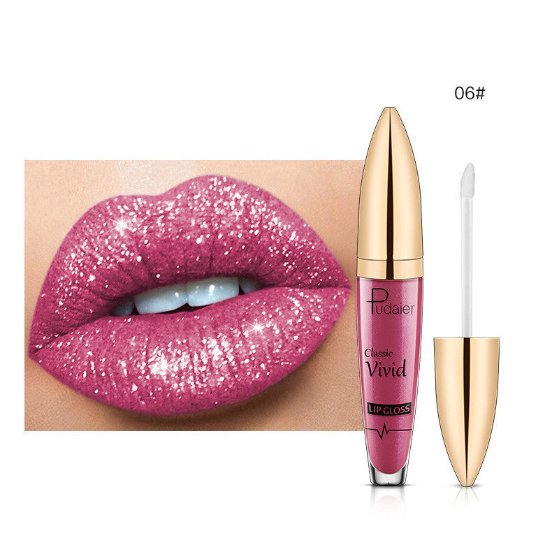 Pudaier Sip Glitter Flip Mat Shimmer Lip Gloss Aucune Tache Sur Tasse Diamant Rouge À Lèvres