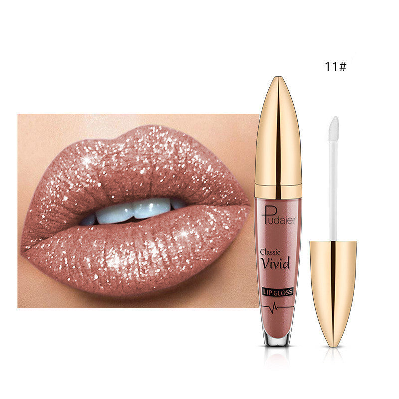 Pudaier Sip Glitter Flip Mat Shimmer Lip Gloss Aucune Tache Sur Tasse Diamant Rouge À Lèvres