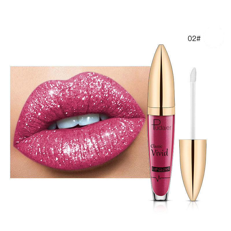 Pudaier Sip Glitter Flip Mat Shimmer Lip Gloss Aucune Tache Sur Tasse Diamant Rouge À Lèvres