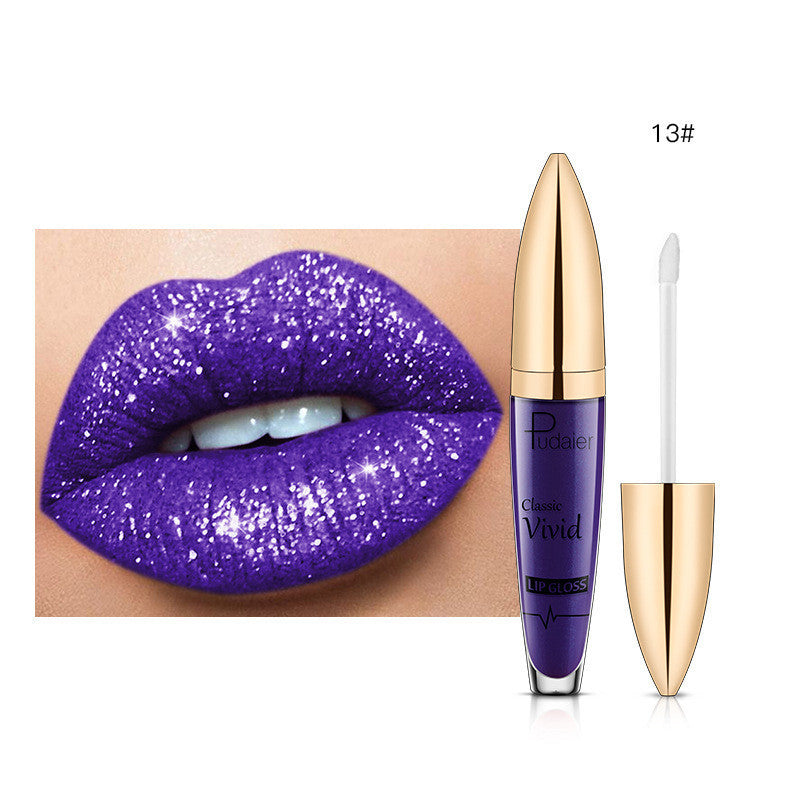 Pudaier Sip Glitter Flip Mat Shimmer Lip Gloss Aucune Tache Sur Tasse Diamant Rouge À Lèvres